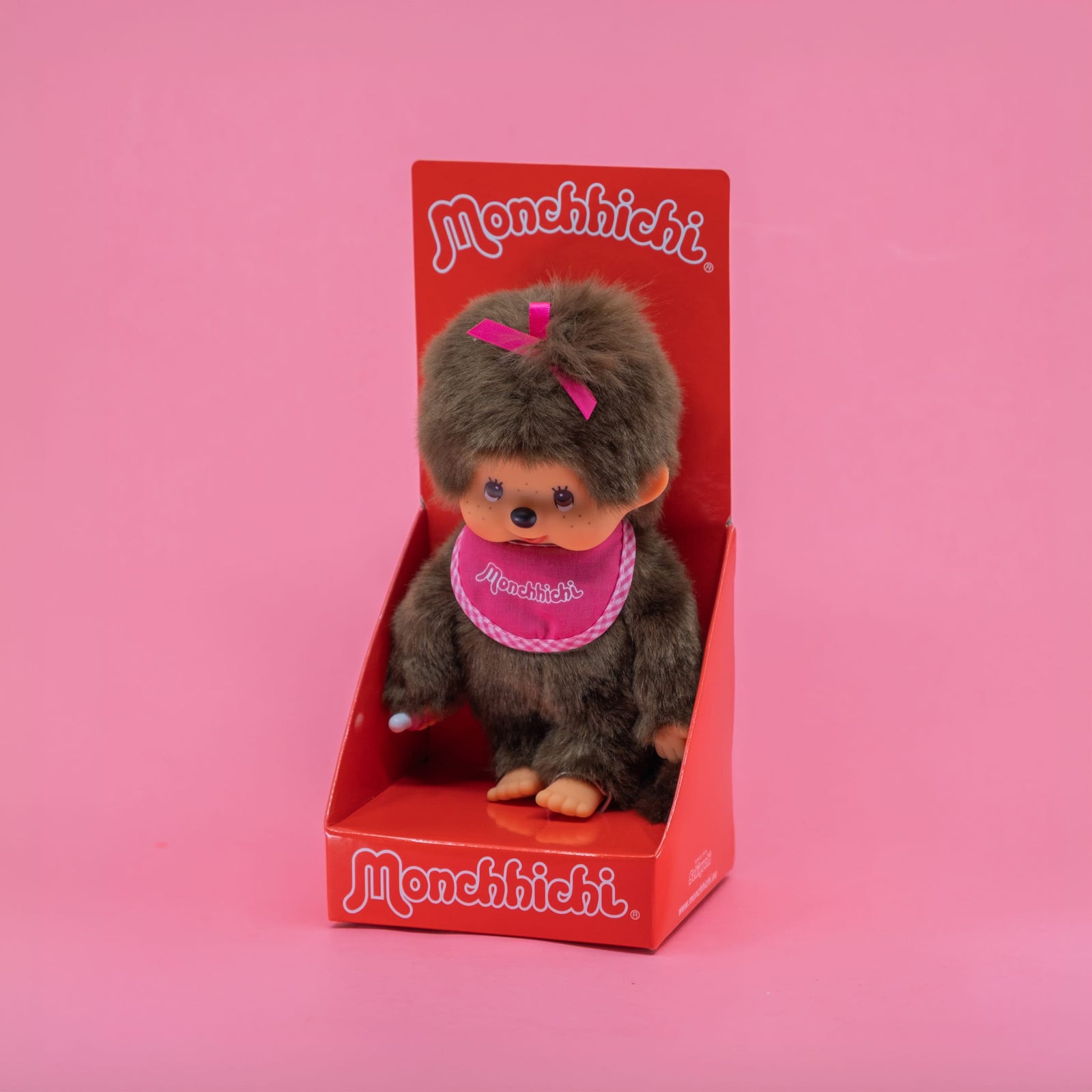 Classic Girl Monchhichi 8" Plush with Pink Bib