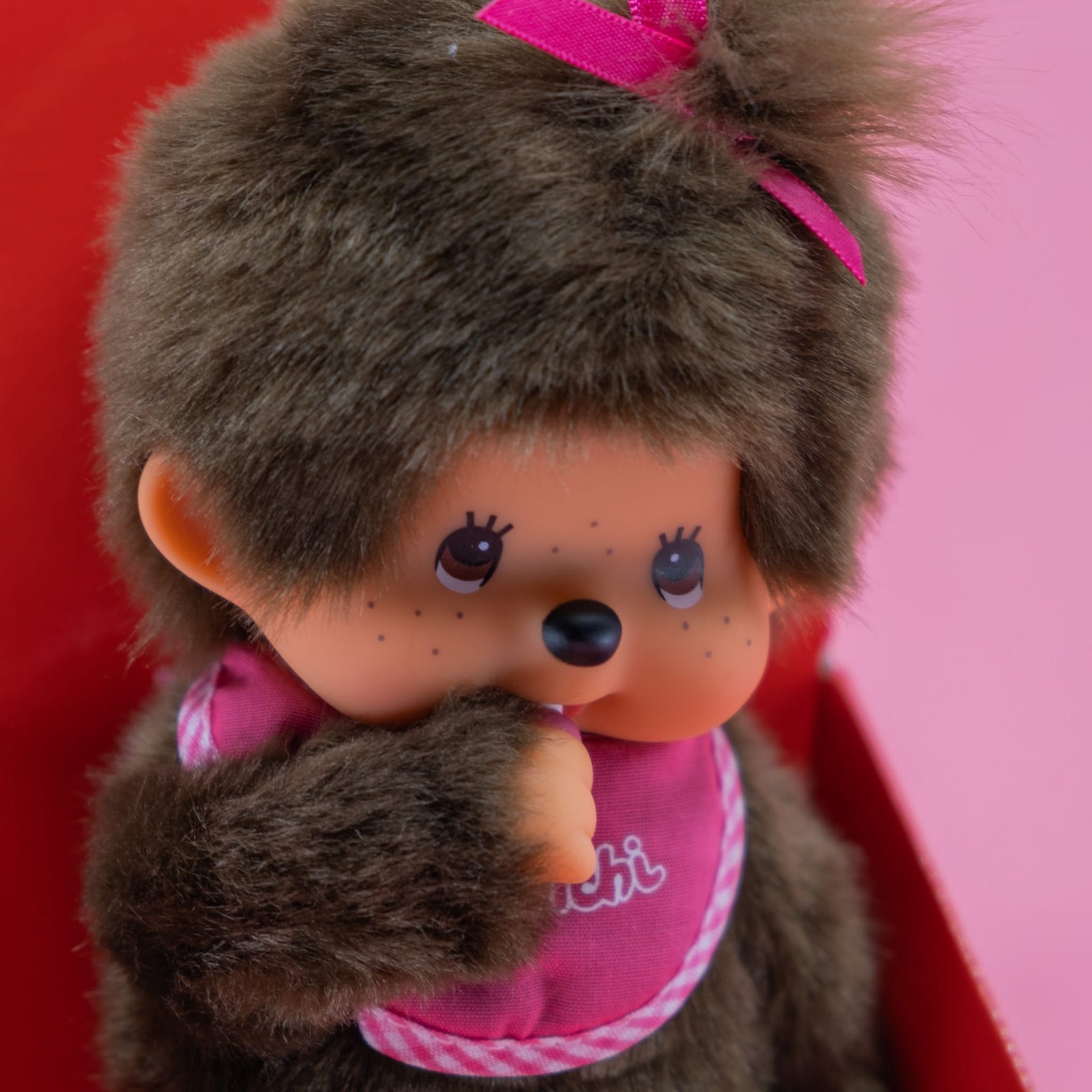 Classic Girl Monchhichi 8" Plush with Pink Bib