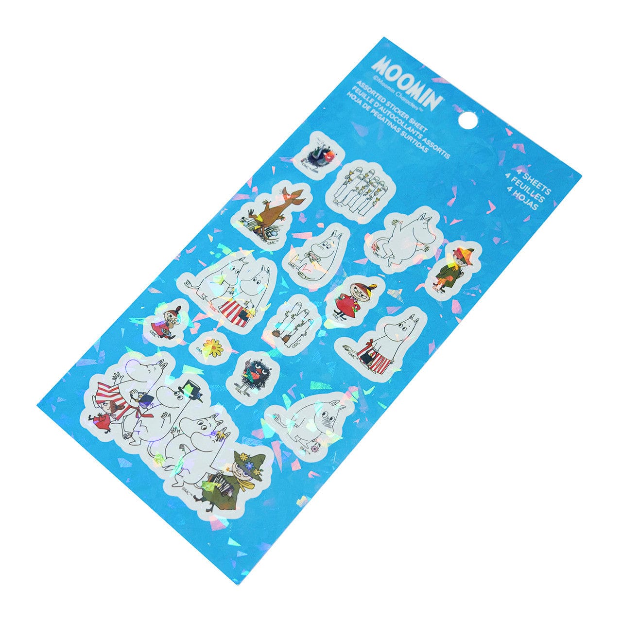 A sheet of stickers depicting various illustrations of a white hippo.