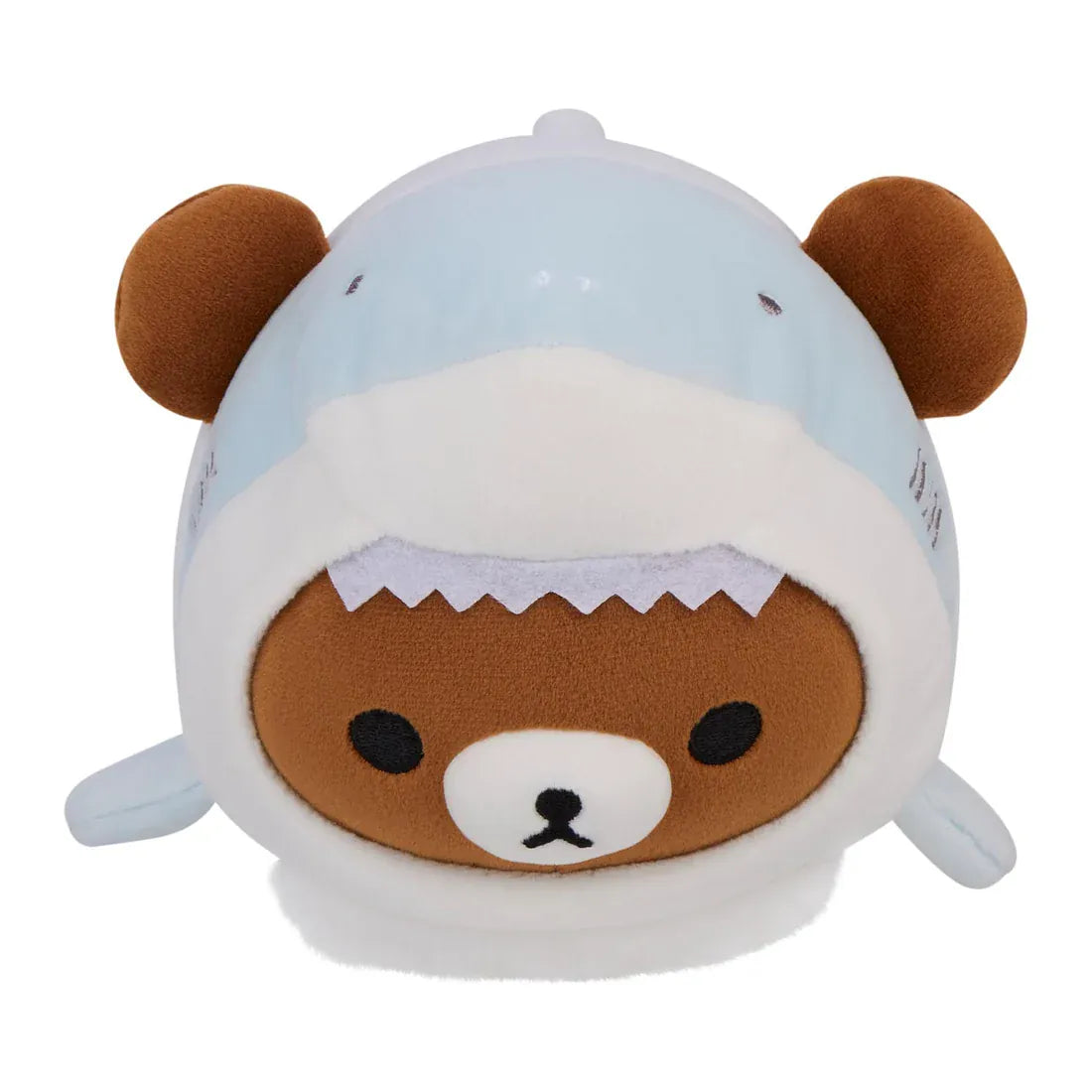 Picture of brown bear plush dressed in shark costume