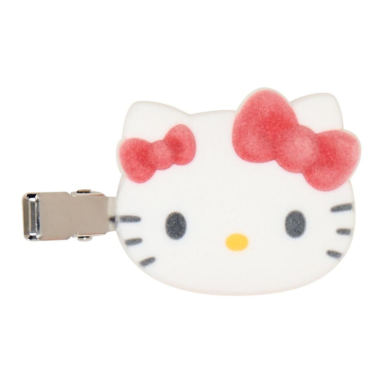 Hello Kitty face hair clip with a flocked texture