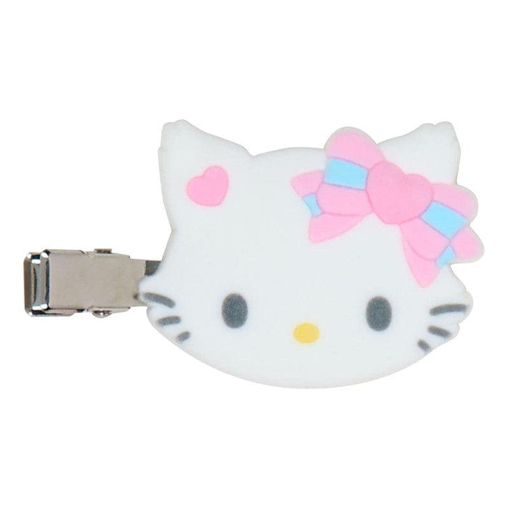 Close-up of the Sanrio Charmmy Kitty hair clip with soft flocked texture and character details