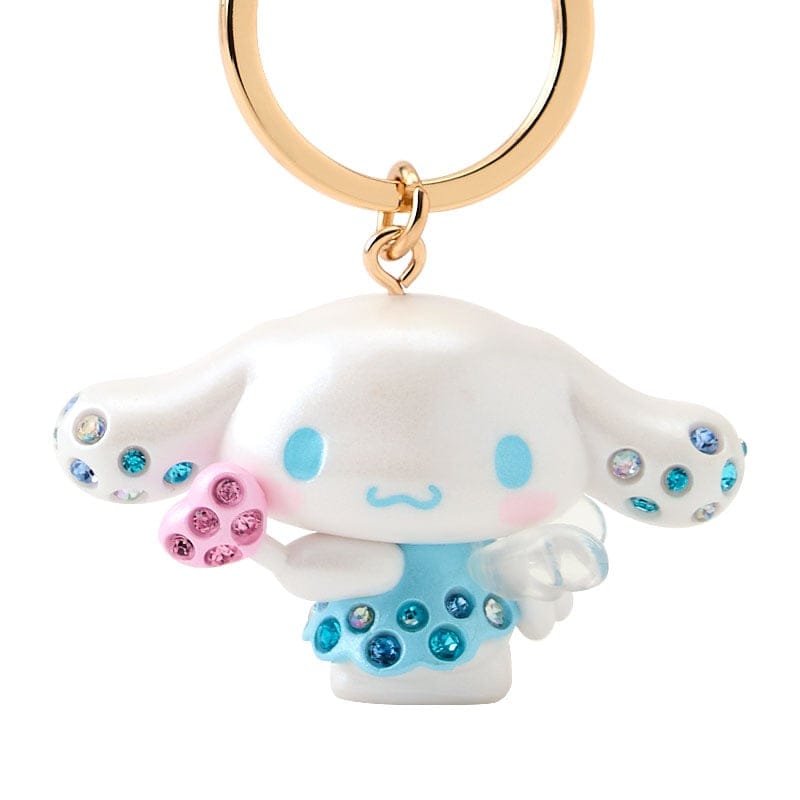 Closeup of molded Cinnamoroll figure as an angel encrusted with rhinestones