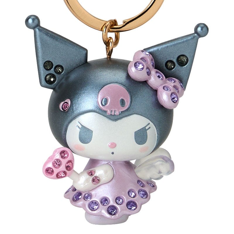 Closeup of molded Kuromi figure as an angel encrusted with rhinestones