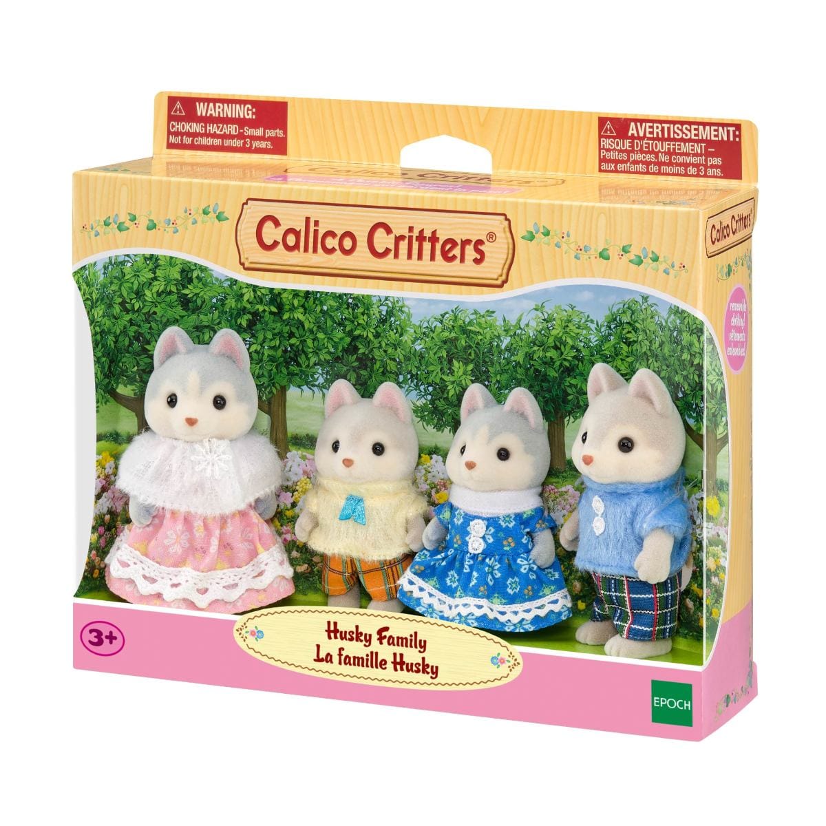 A box of a Calico Critters husky family. There are two parents and two children.