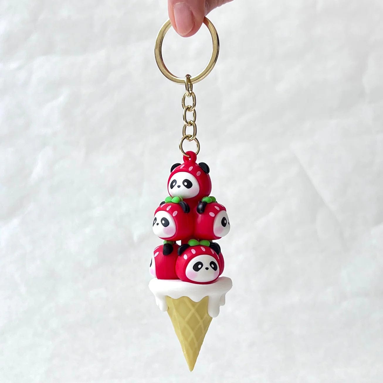 Strawberry Pandas Ice Cream Cone Stack Keychain