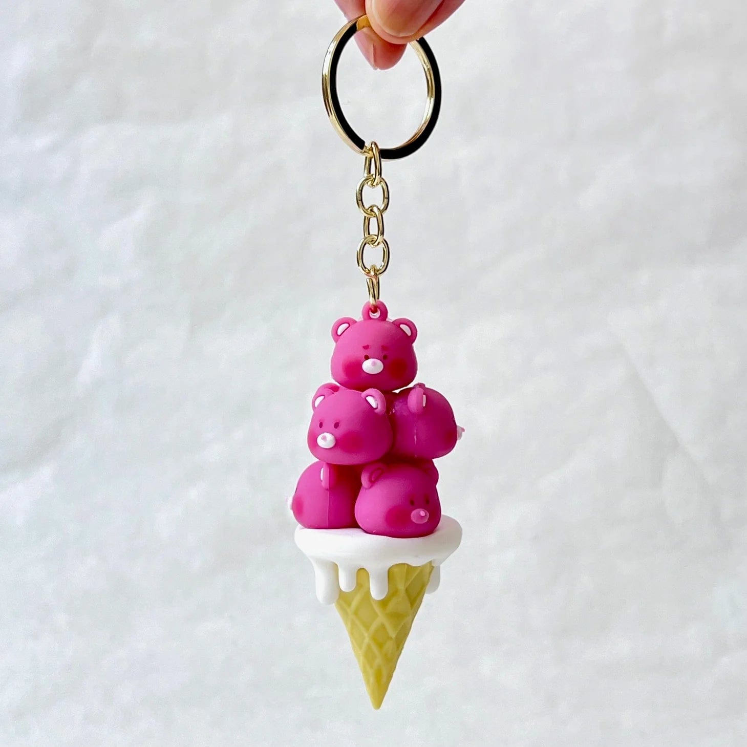 Pink Bears Ice Cream Cone Stack Keychain