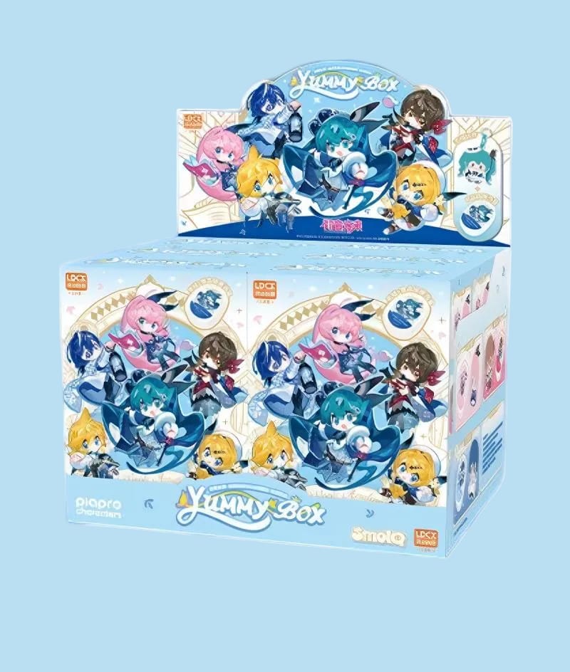 A collection of blind boxes with illustrations of various anime style characters on them.