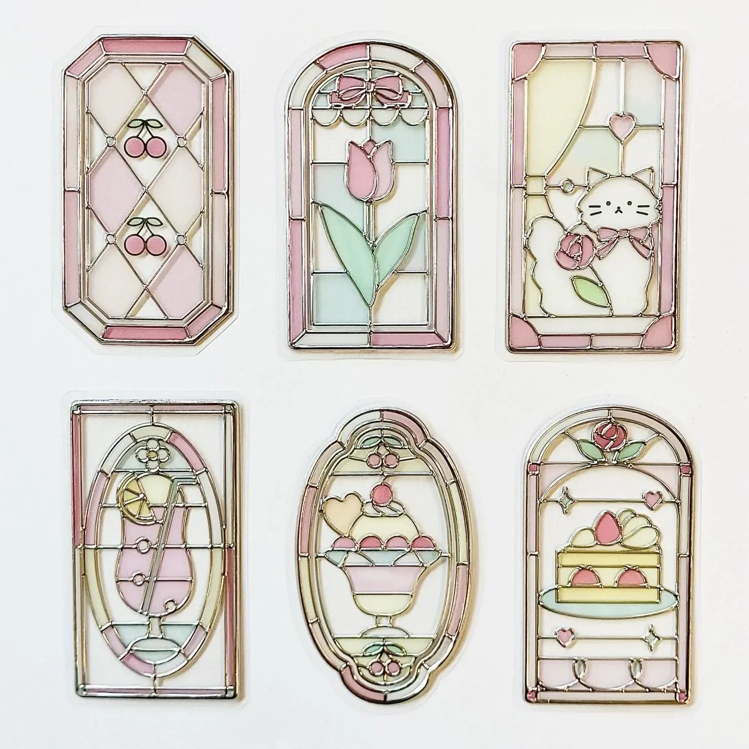 Pink Lemonade Glass Parlor Stained Glass Flake Stickers