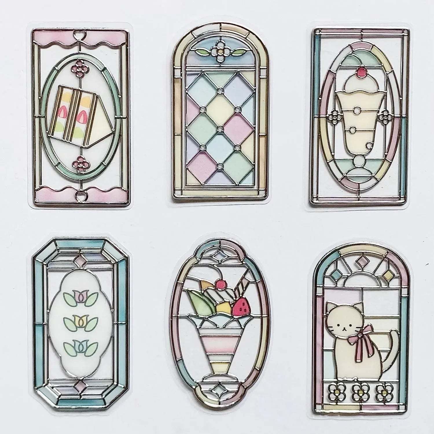 Sandwich and Cat Glass Parlor Stained Glass Flake Stickers