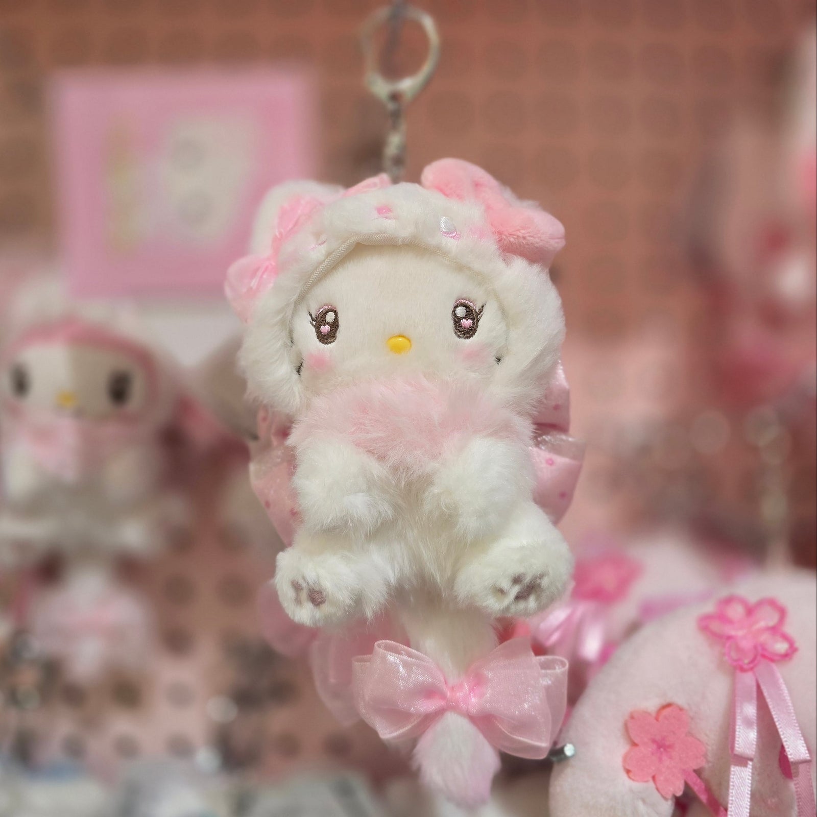 Hello Kitty Kitten Bow Plush Keychain