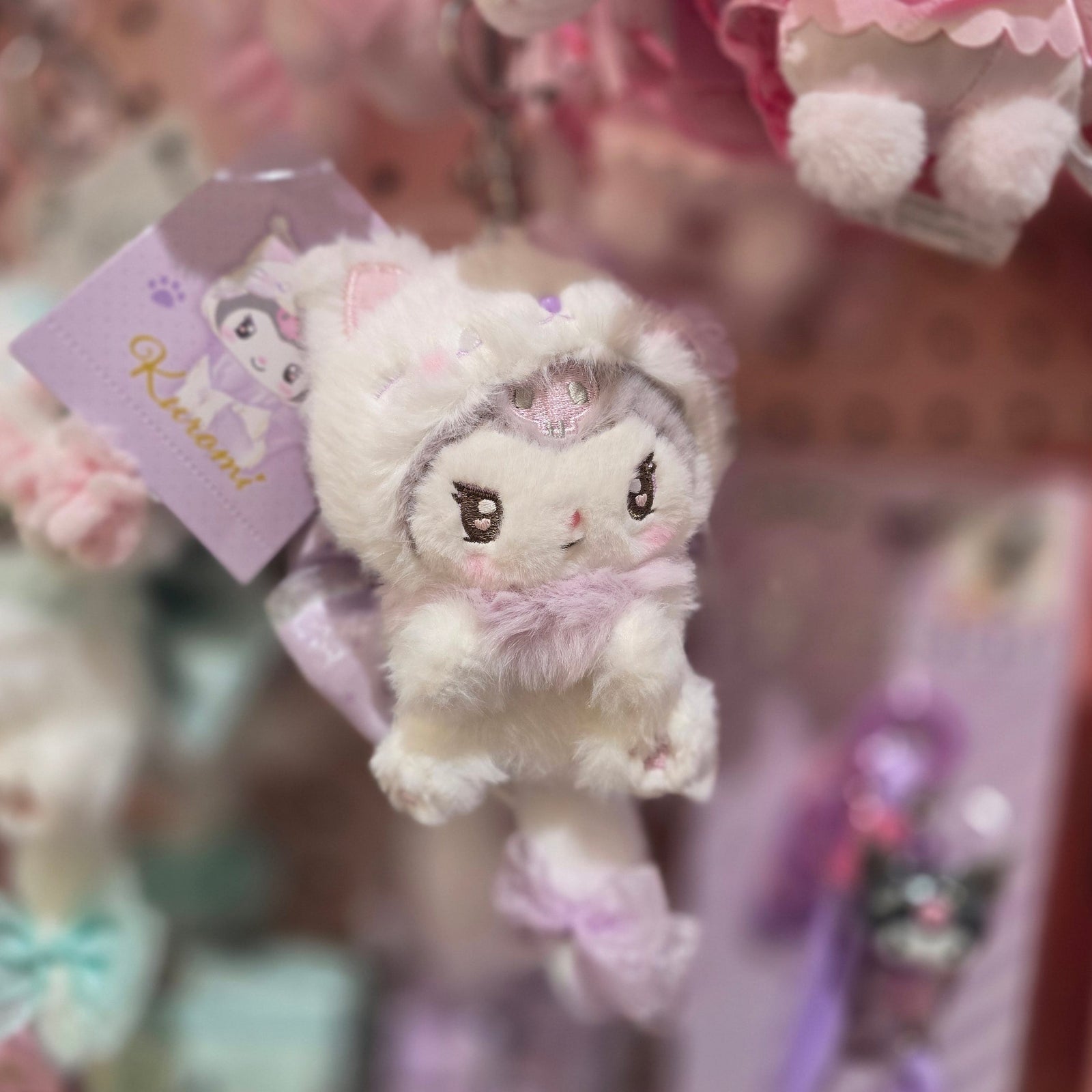 Kuromi Kitten Bow Plush Keychain