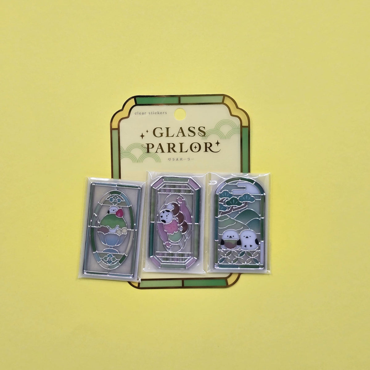 Matcha Snow Birds Glass Parlor Stained Glass Flake Stickers