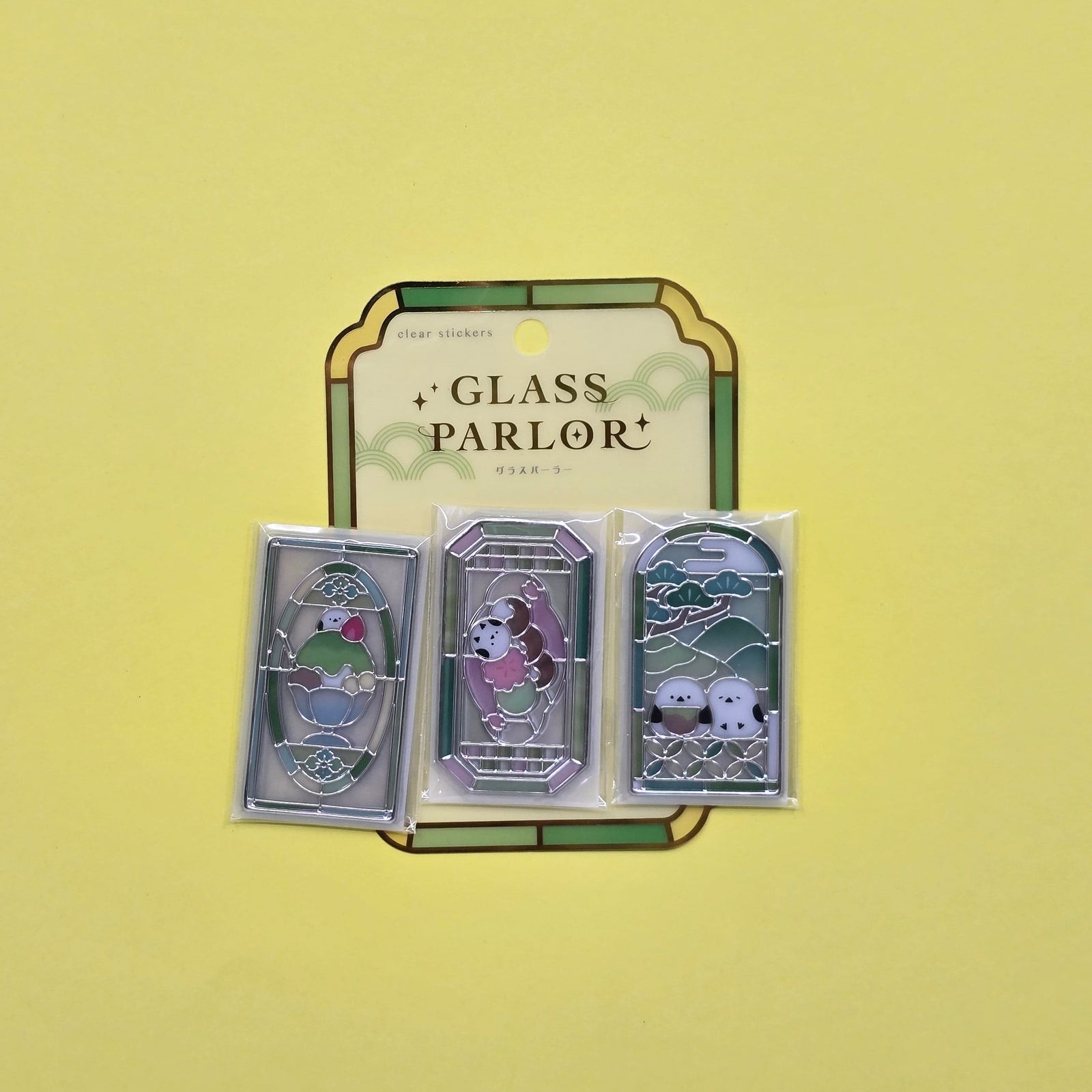 Matcha Snow Birds Glass Parlor Stained Glass Flake Stickers