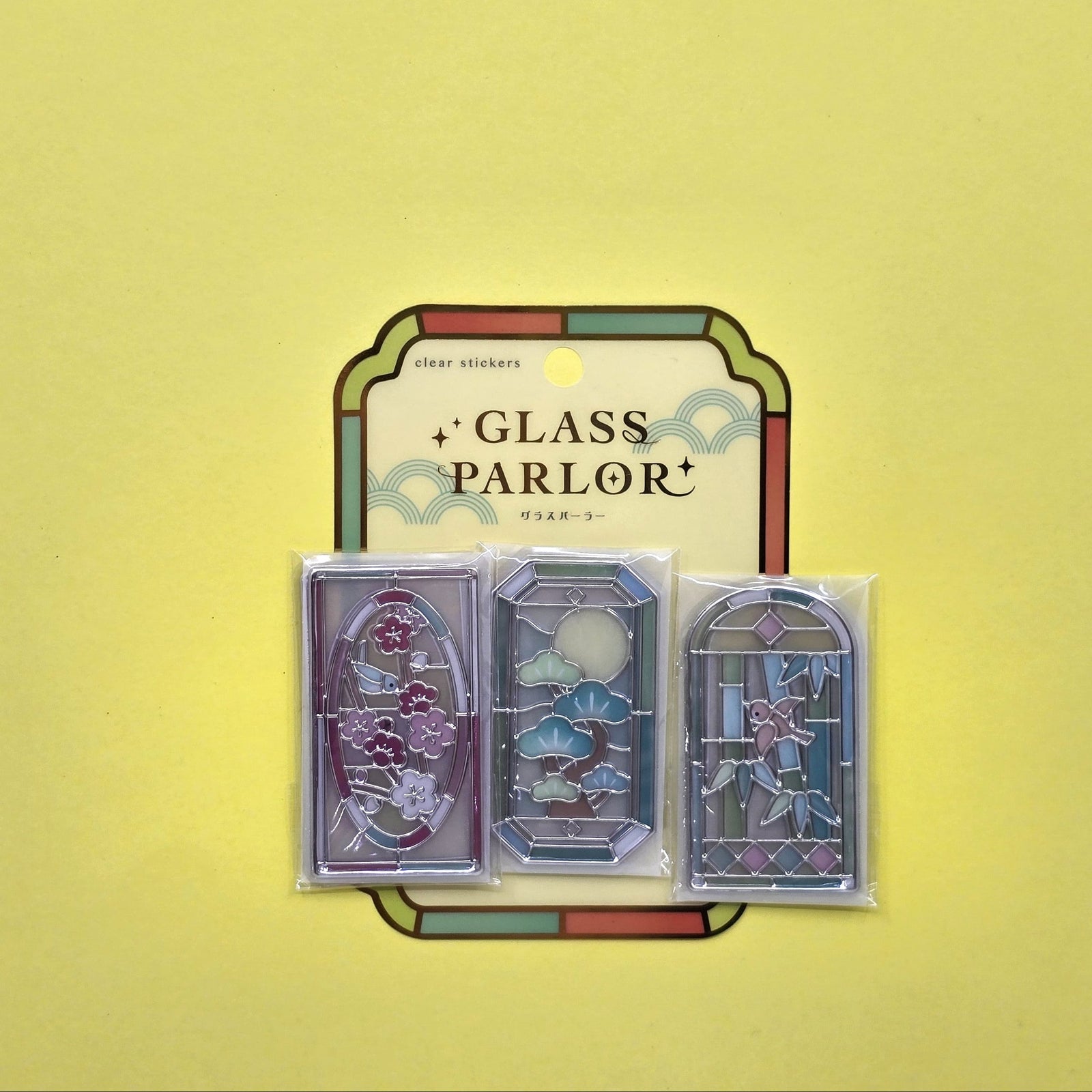 Plum, Pine, & Bamboo Glass Parlor Stained Glass Flake Stickers