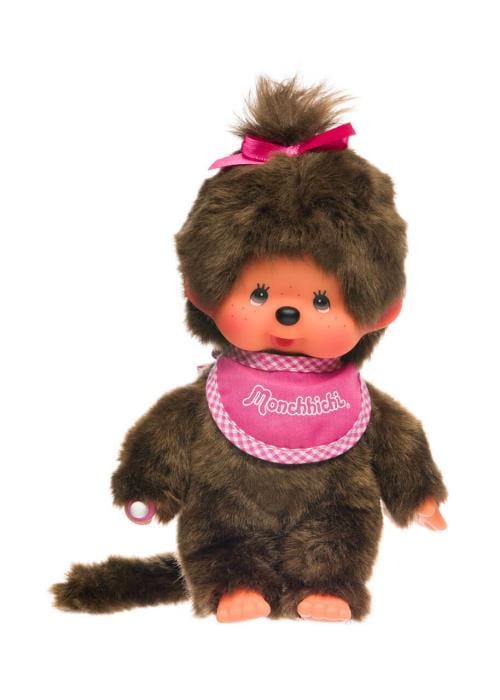 Classic Girl Monchhichi 8" Plush with Pink Bib