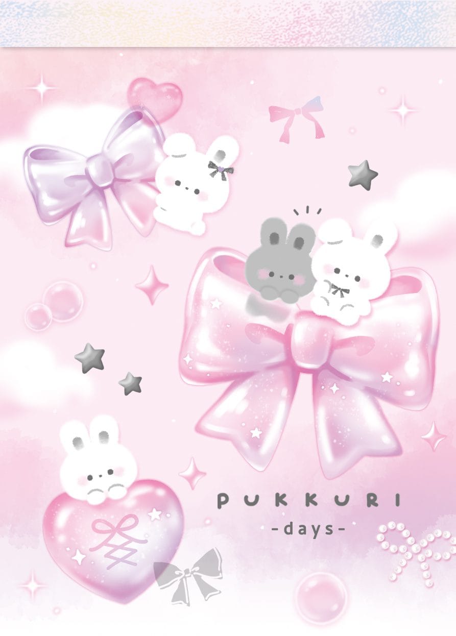 A memo pad with cute illustrations of bunny characters amongst pink bows and hearts.