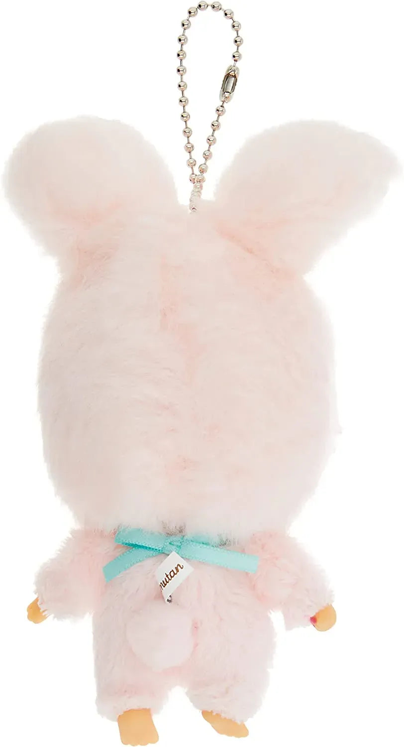 Back view of a pink bunny keychain.