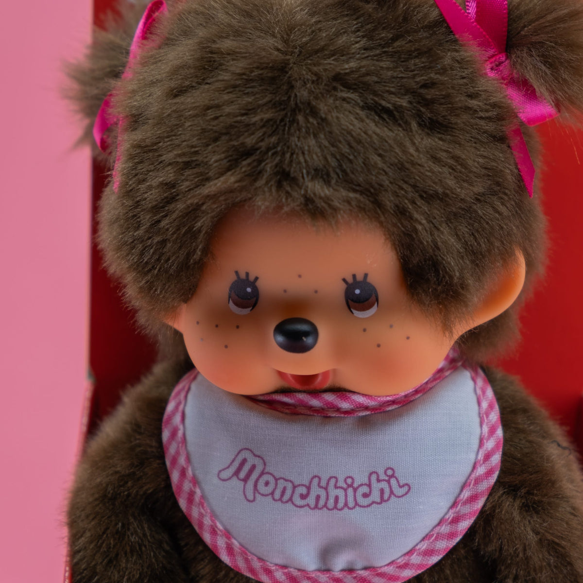 Classic Girl Monchhichi 8" Plush with White and Pink Bib