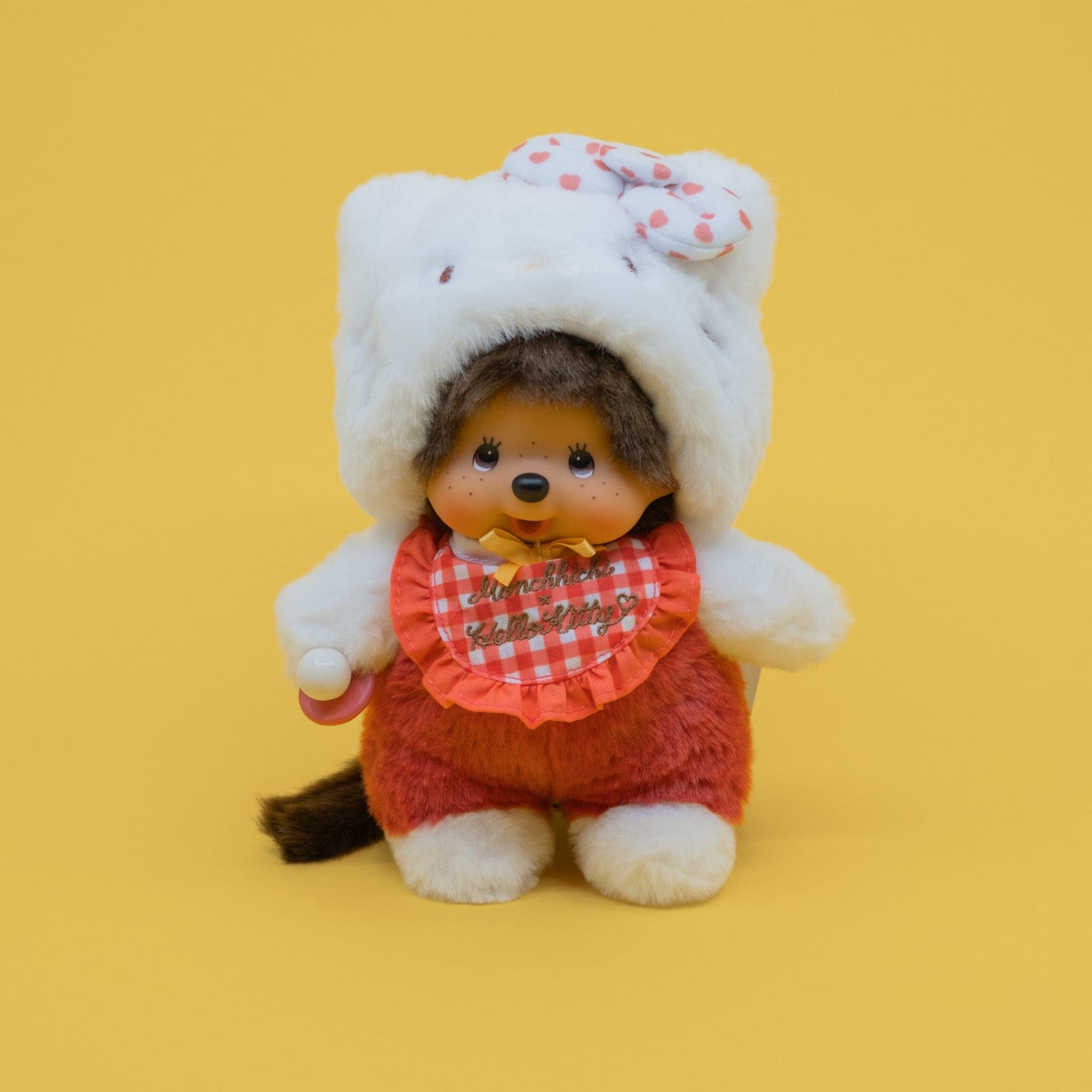 Hello Kitty x Monchhichi Plush (Gingham Bib Monchhichi)