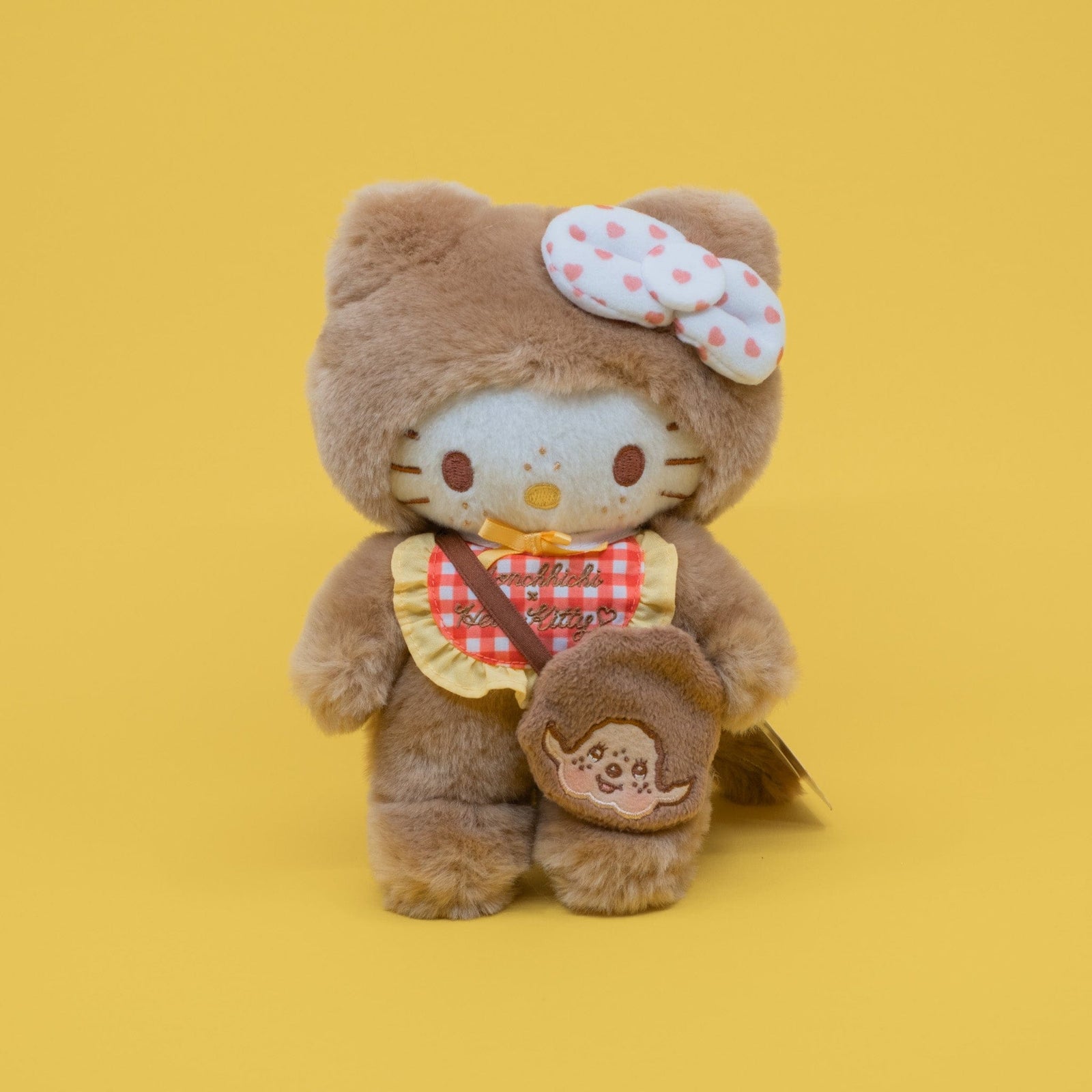 Hello Kitty x Monchhichi Plush (Gingham Bib Hello Kitty)