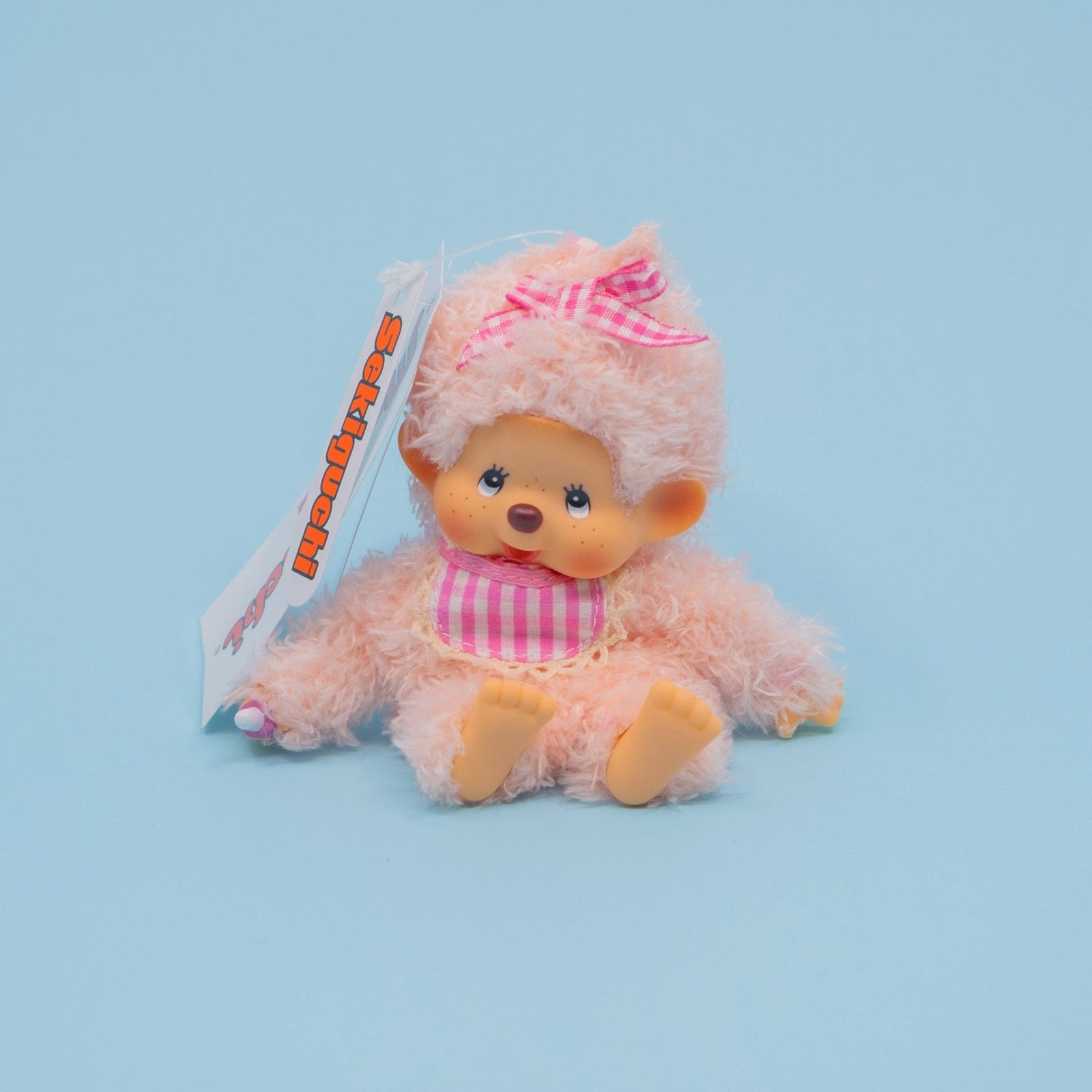 Monchhichi Fluffy Pink Beige Plush Keychain