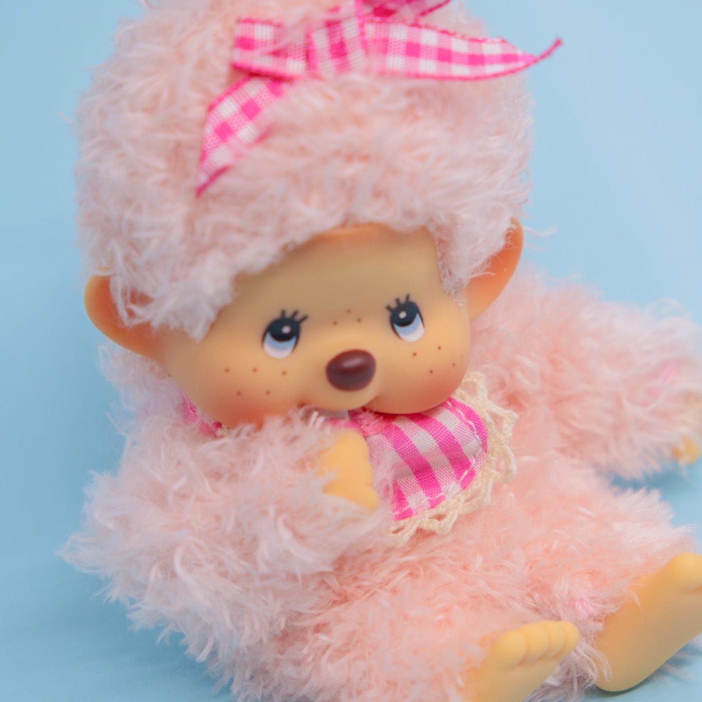 Monchhichi Fluffy Pink Beige Plush Keychain