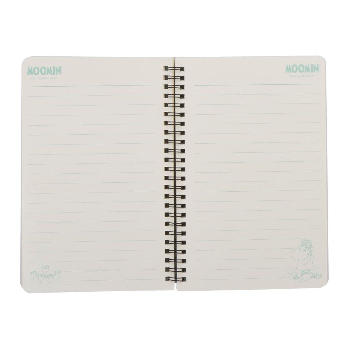 The inside of a small notebook. Its pages are white and lined.