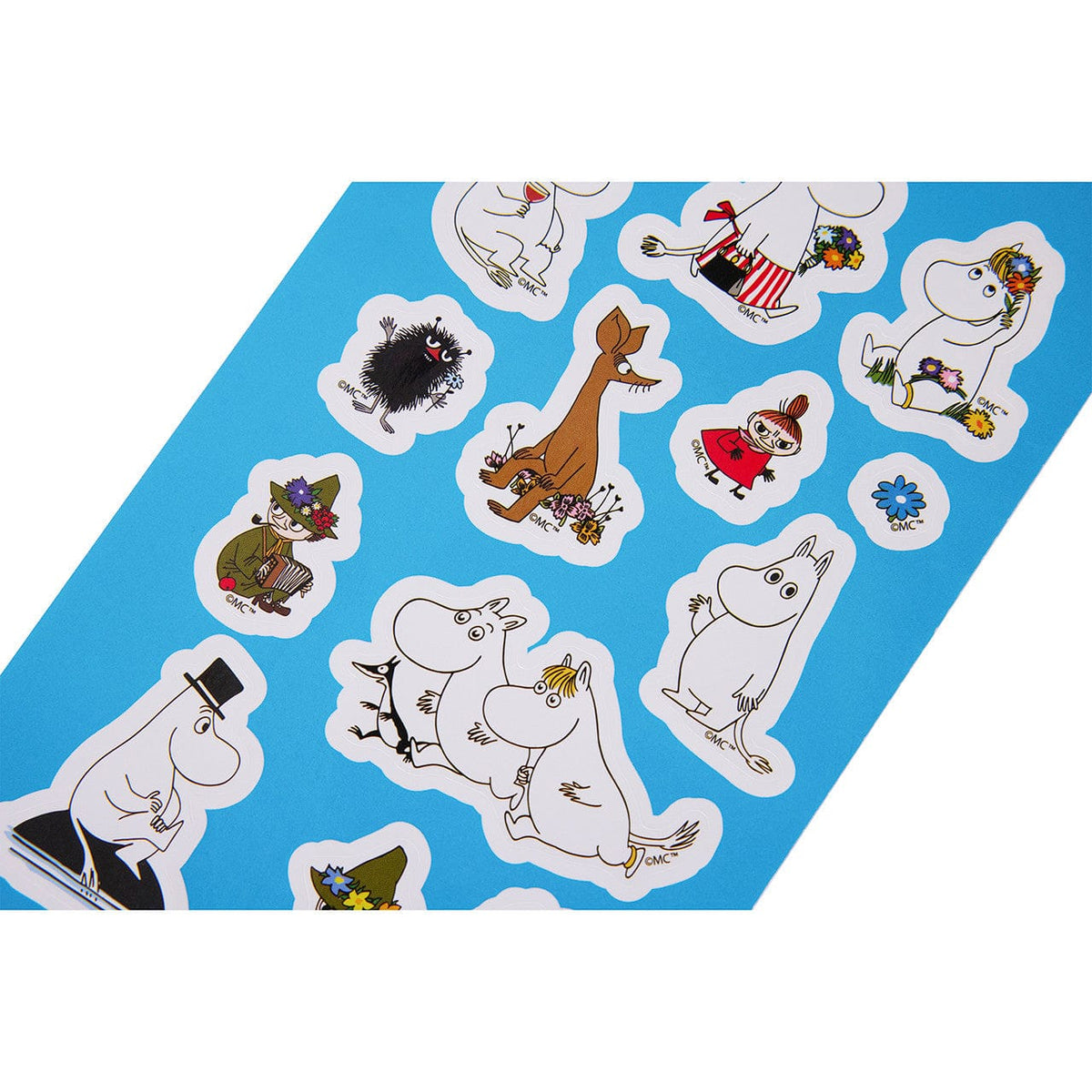 A sheet of stickers depicting various illustrations of a white hippo.