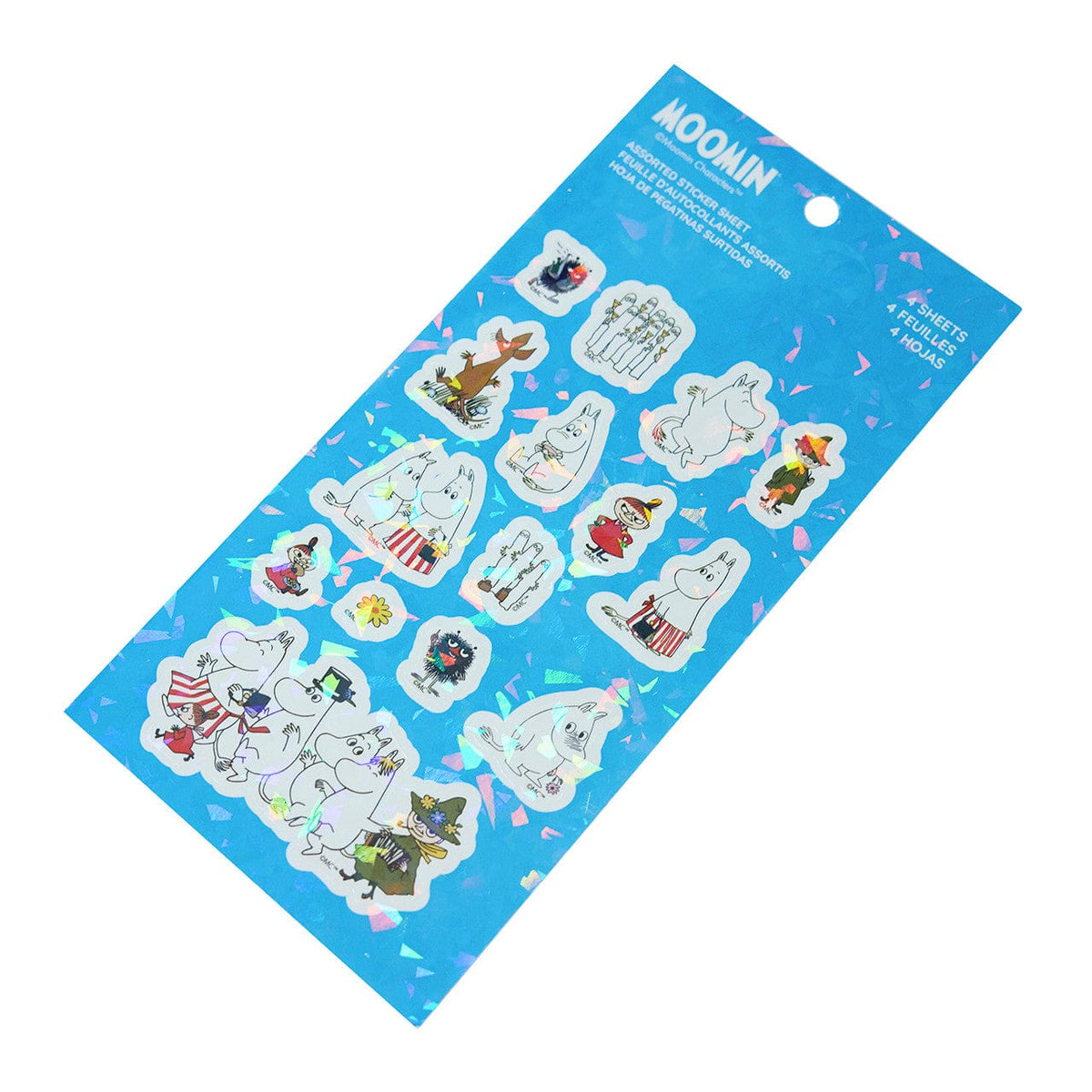 A sheet of stickers depicting various illustrations of a white hippo.