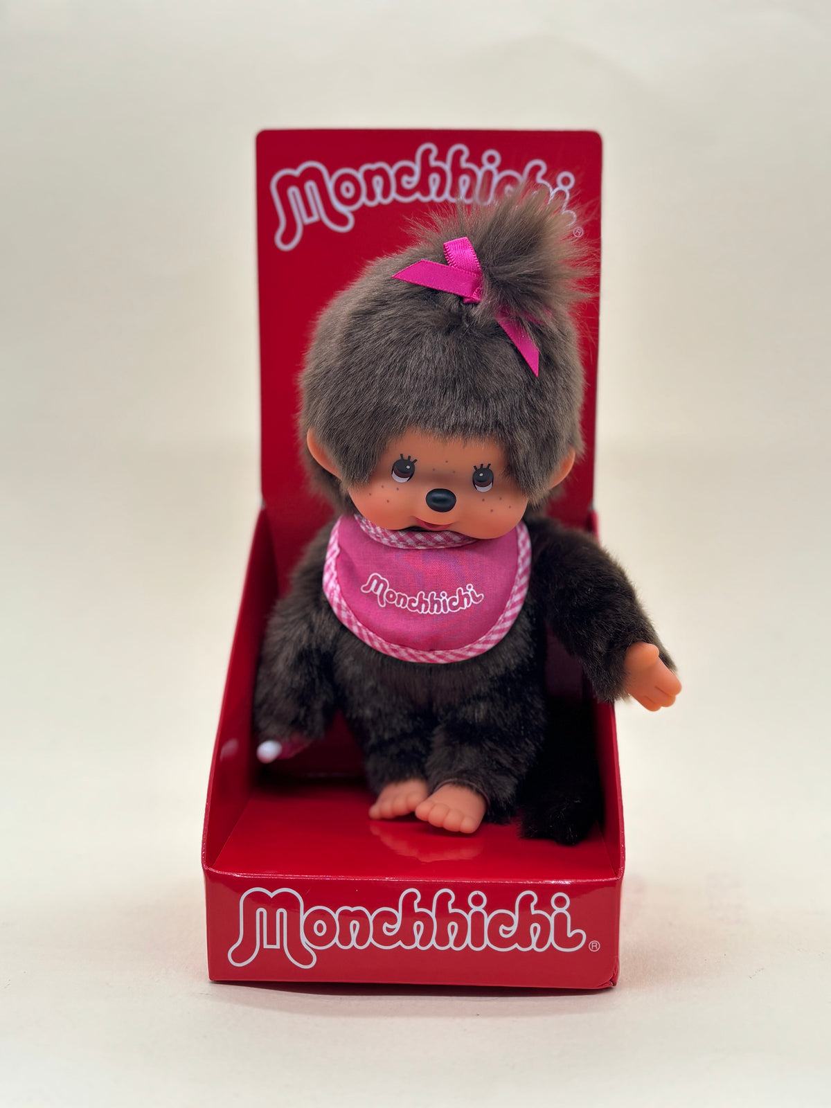 Classic Girl Monchhichi 8" Plush with Pink Bib