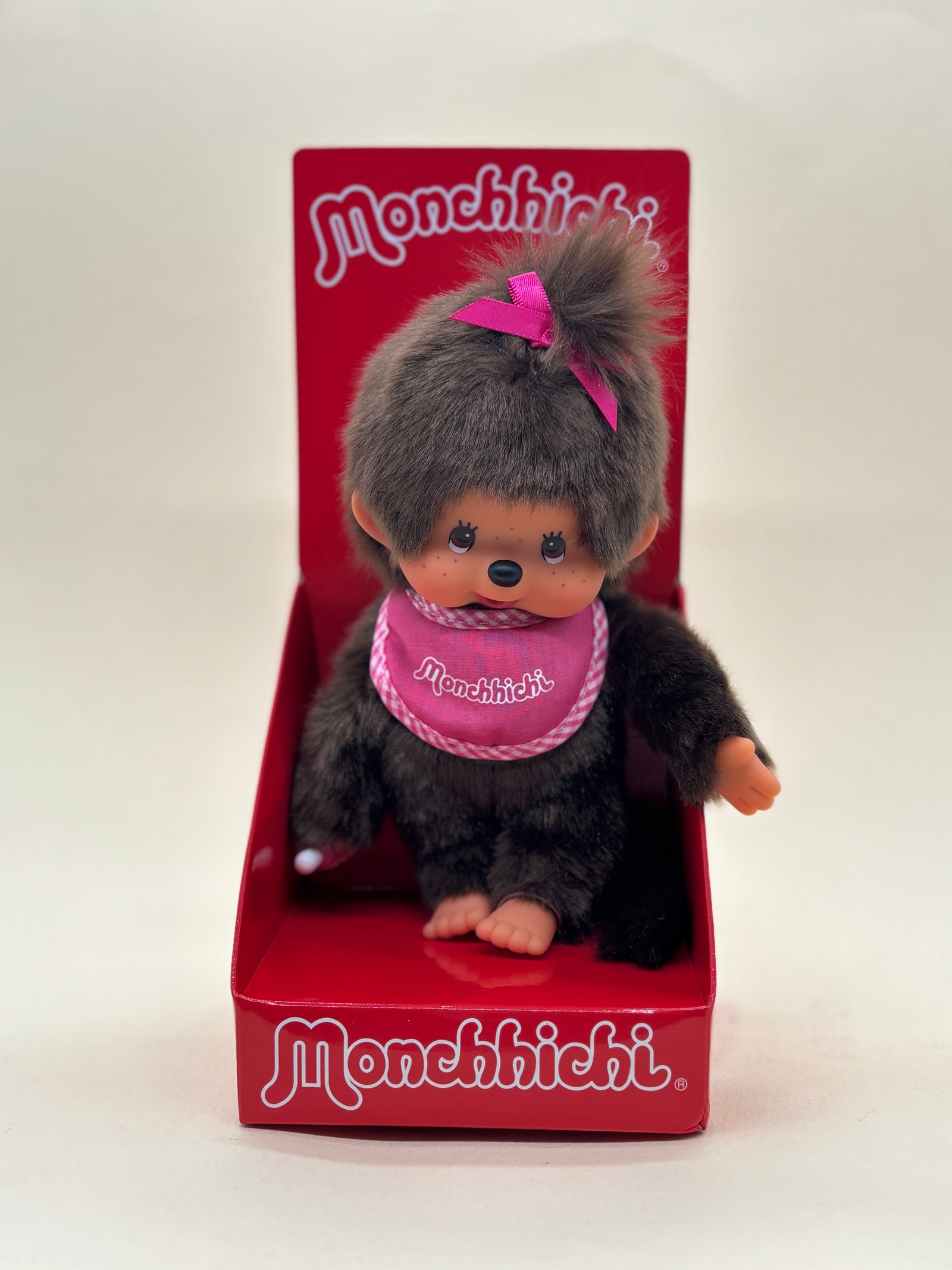 Classic Girl Monchhichi 8" Plush with Pink Bib
