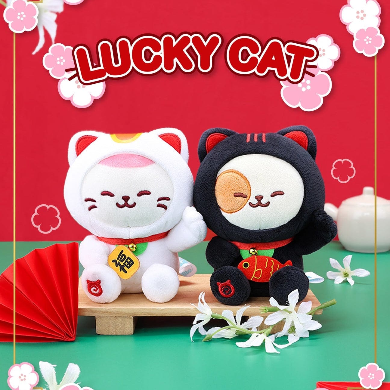 Puppiroll Lucky Cat Black Sitting Plush