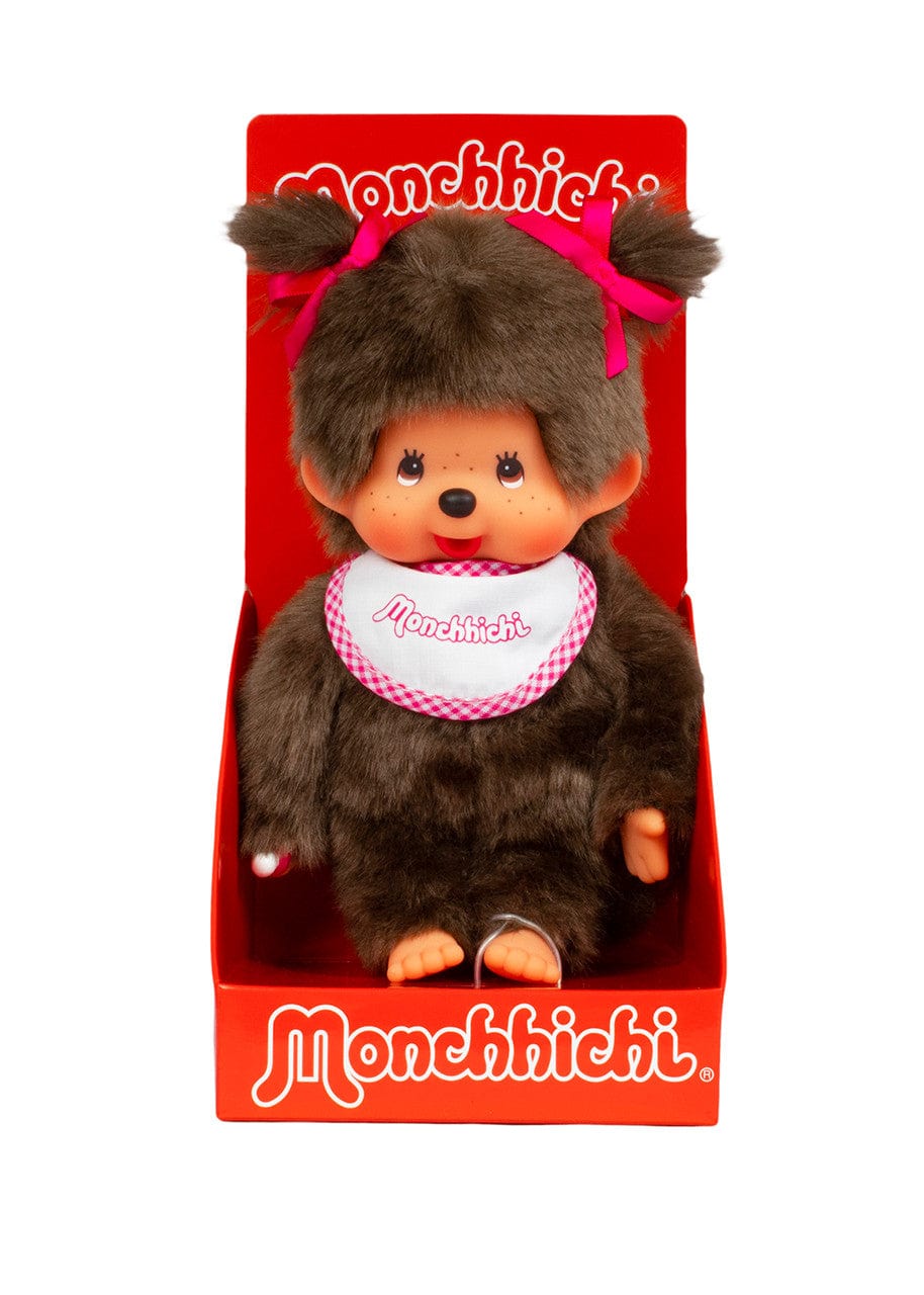 Classic Girl Monchhichi 8&quot; Plush with White and Pink Bib