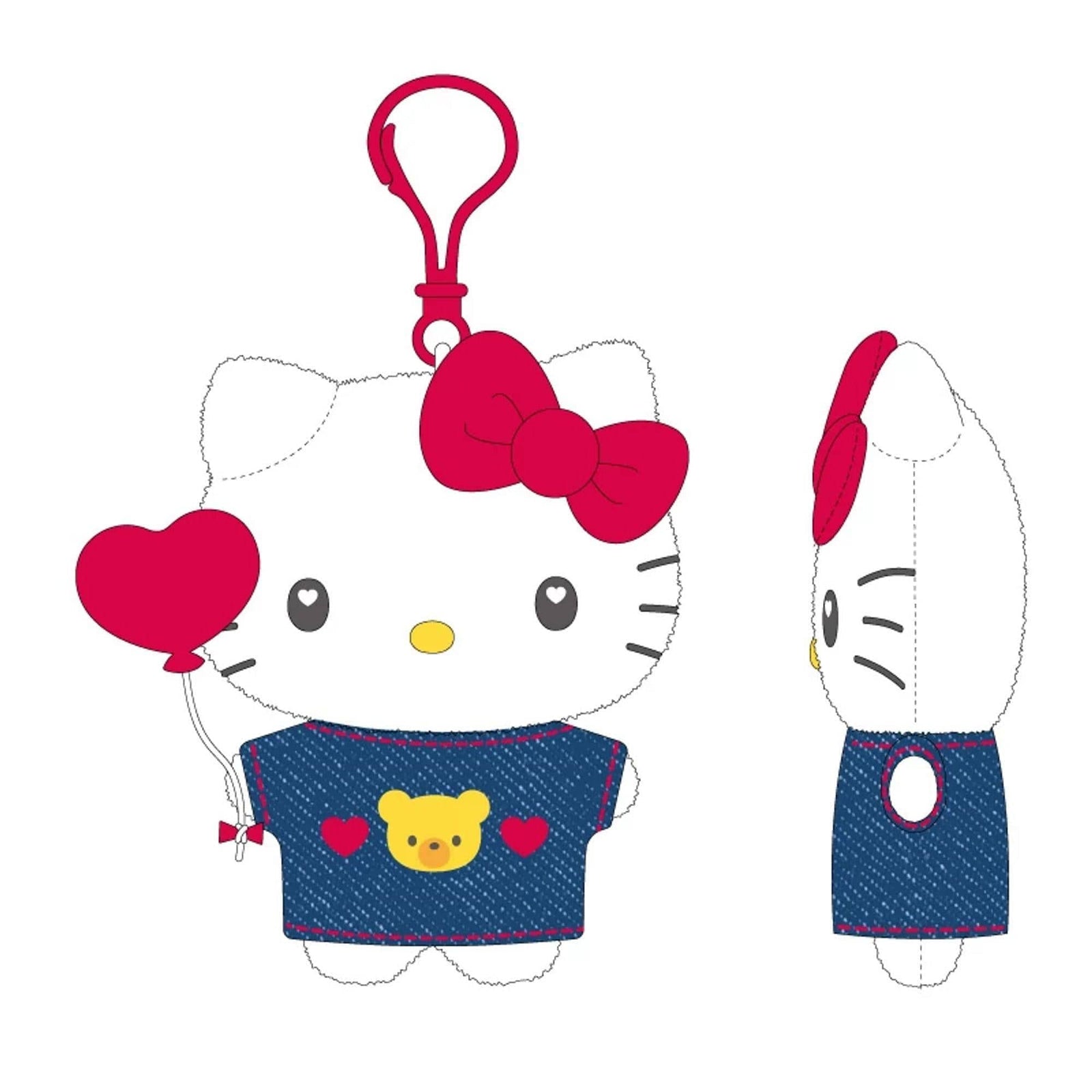 Hello Kitty Sanrio Denim Collection Plush Clip On Keychain