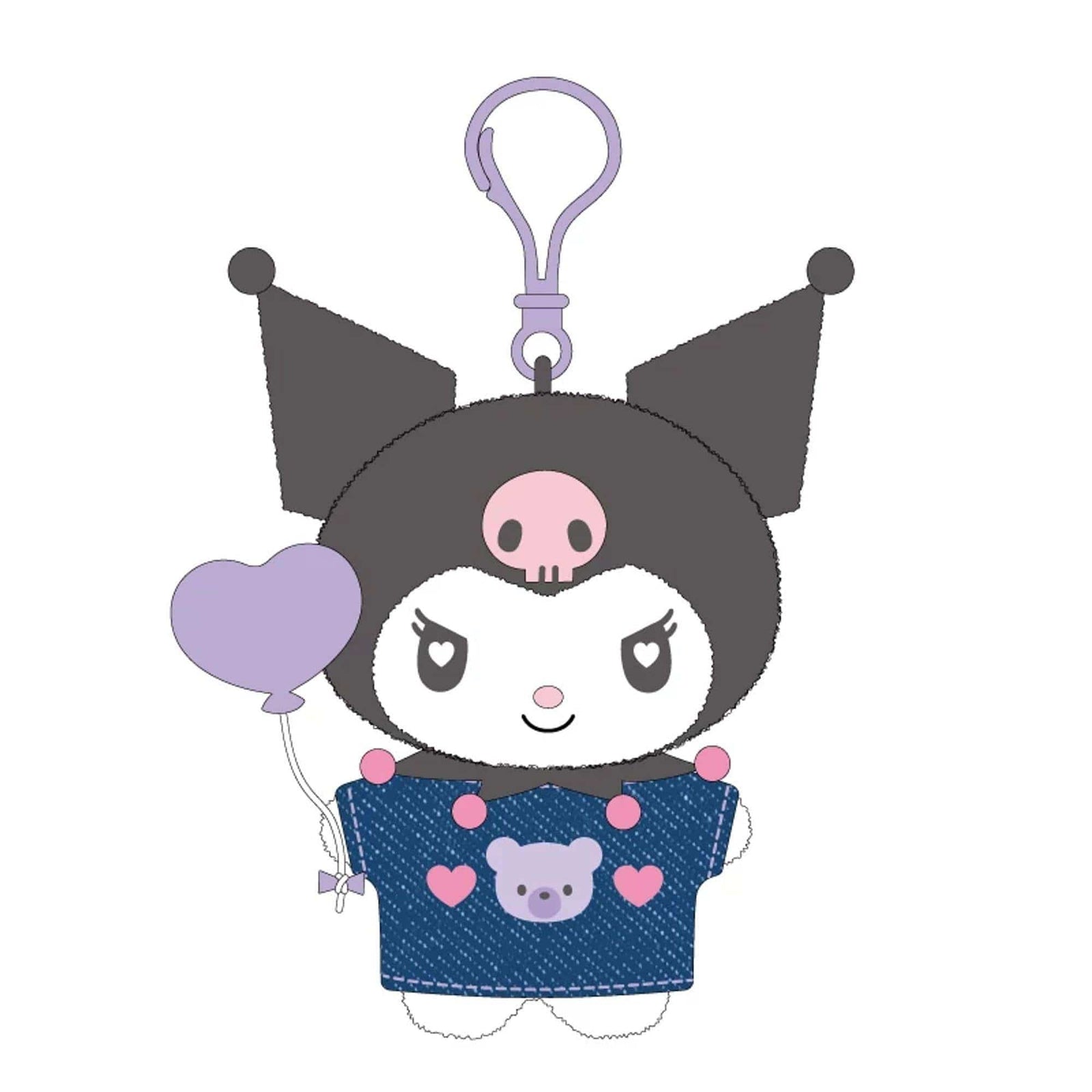 Kuromi Sanrio Denim Collection Plush Clip On Keychain