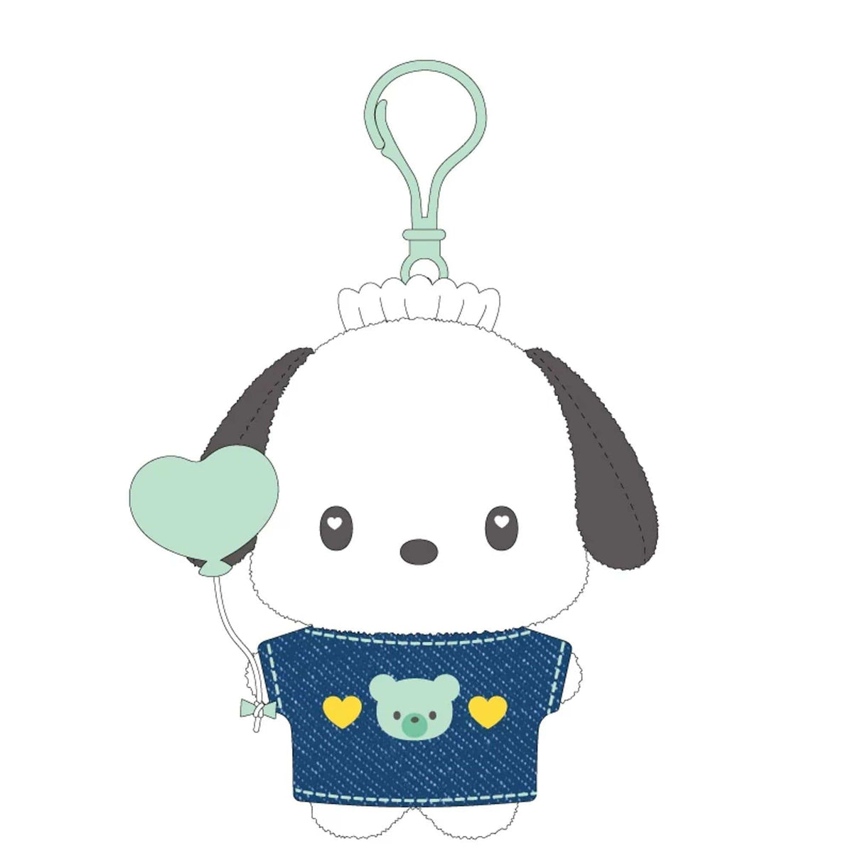 Pochacco Sanrio Denim Collection Plush Clip On Keychain