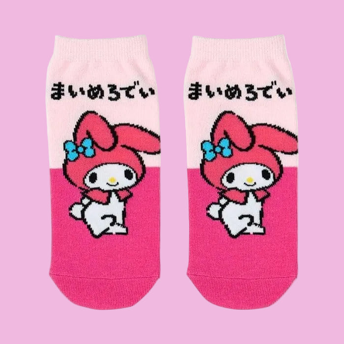Pink color block socks with My Melody design.