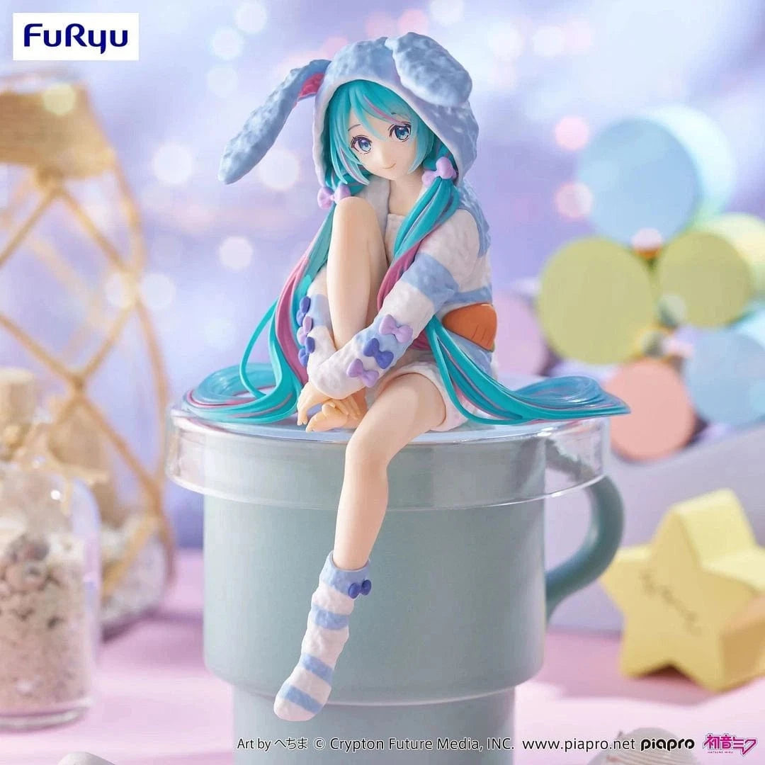 Hatsune Miku Rabbit Ear Hooded Pajama Blue Ver. Noodle Stopper Figure