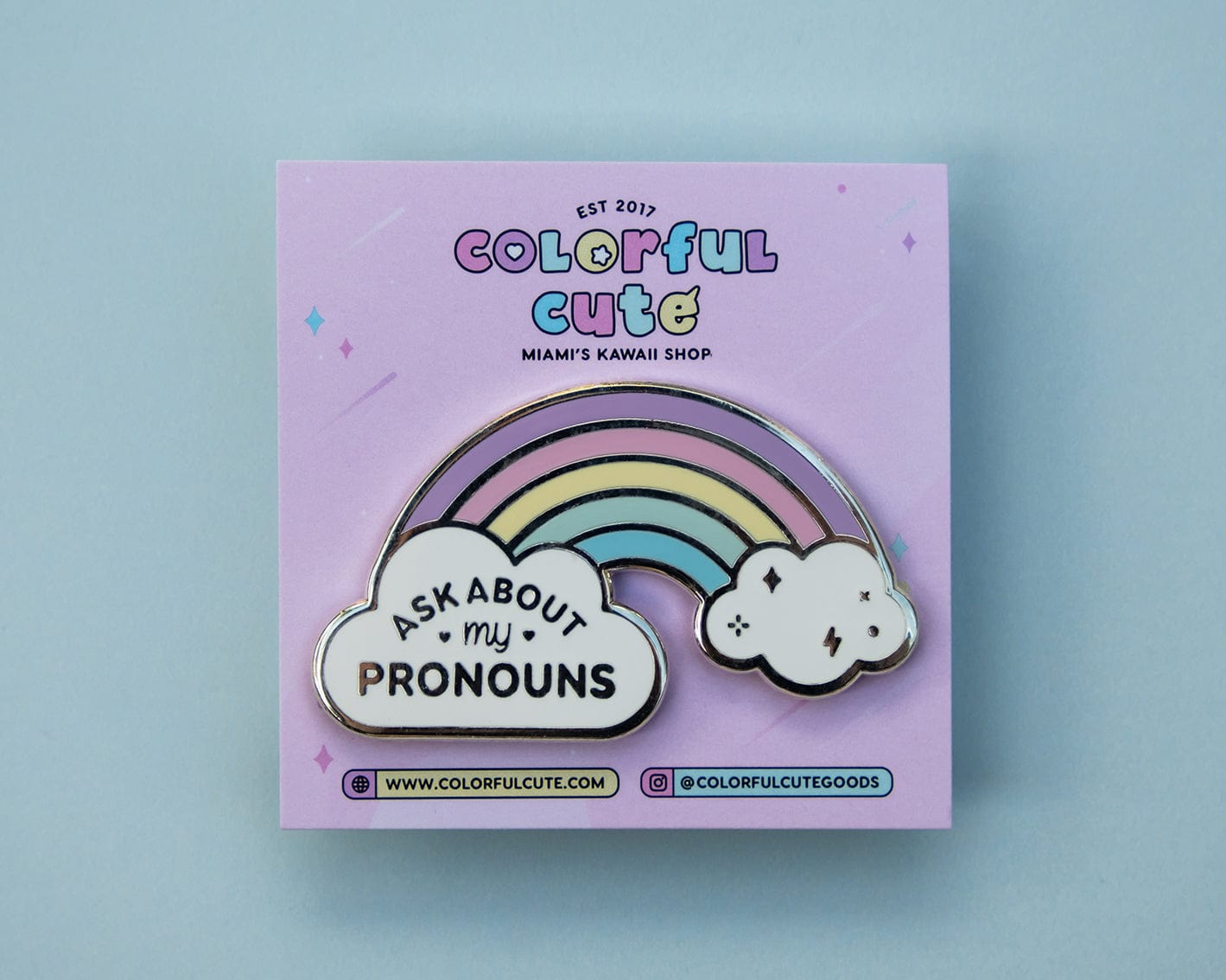 Ask Me About My Pronouns Rainbow Pin